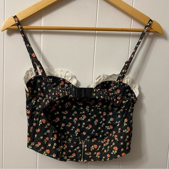 For Love and Lemons Camille Top Black Floral Crop Corset Flowers Roses Frills - Picture 7 of 14